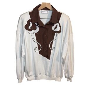 Pierre Lamonte Women’s Vintage Collared Sweatshirt X-Large Western White Brown